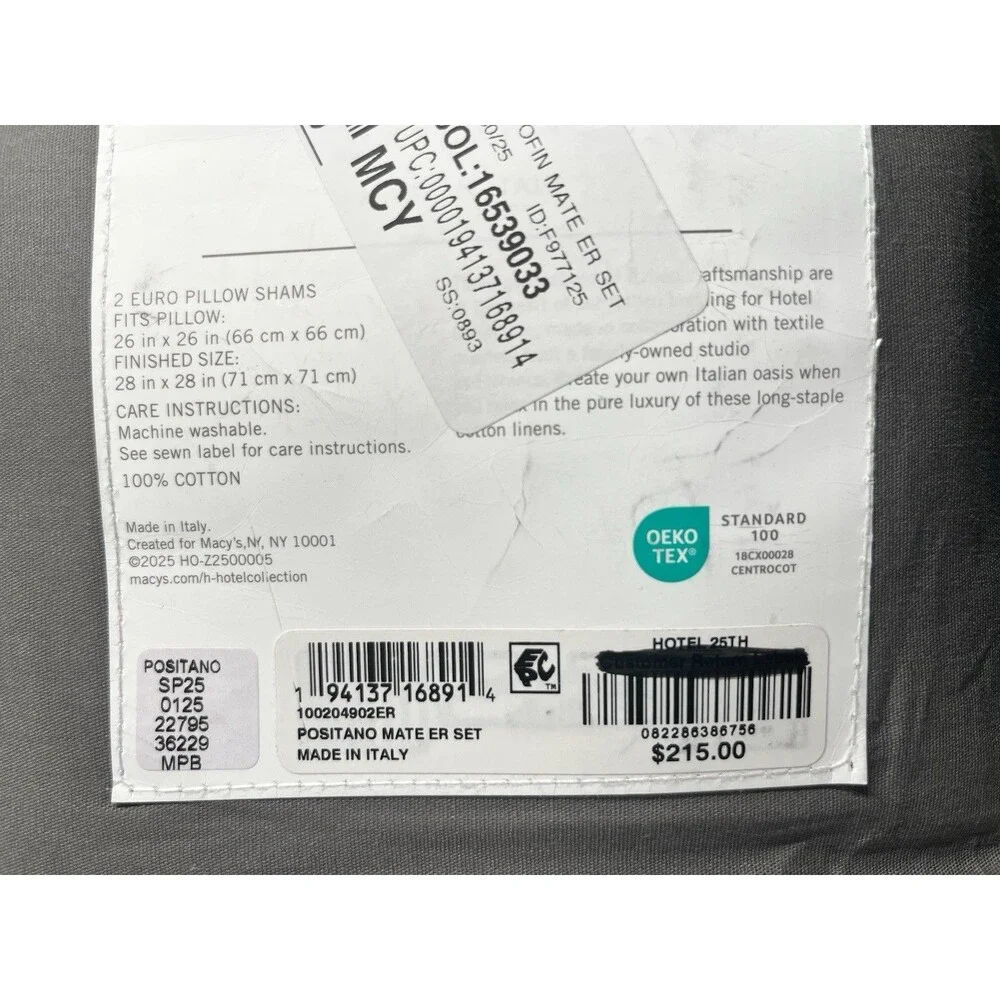Hotel Collection Italian Positano Matelassé 2-Pc European Sham Set – MSRP $215
